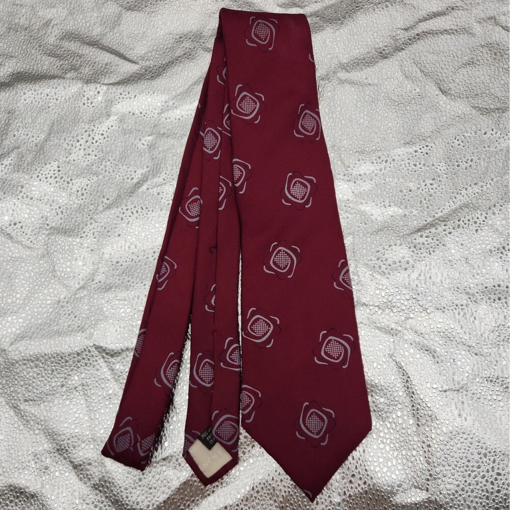 Tie Givenchy Monsieur 100% Silk Burgundy Geometric Medallion Necktie USA Vintage